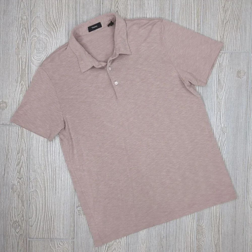 Theory Men's Large Blush Pink Short Sleeve Polo Shirt Workwear Casual Comfort